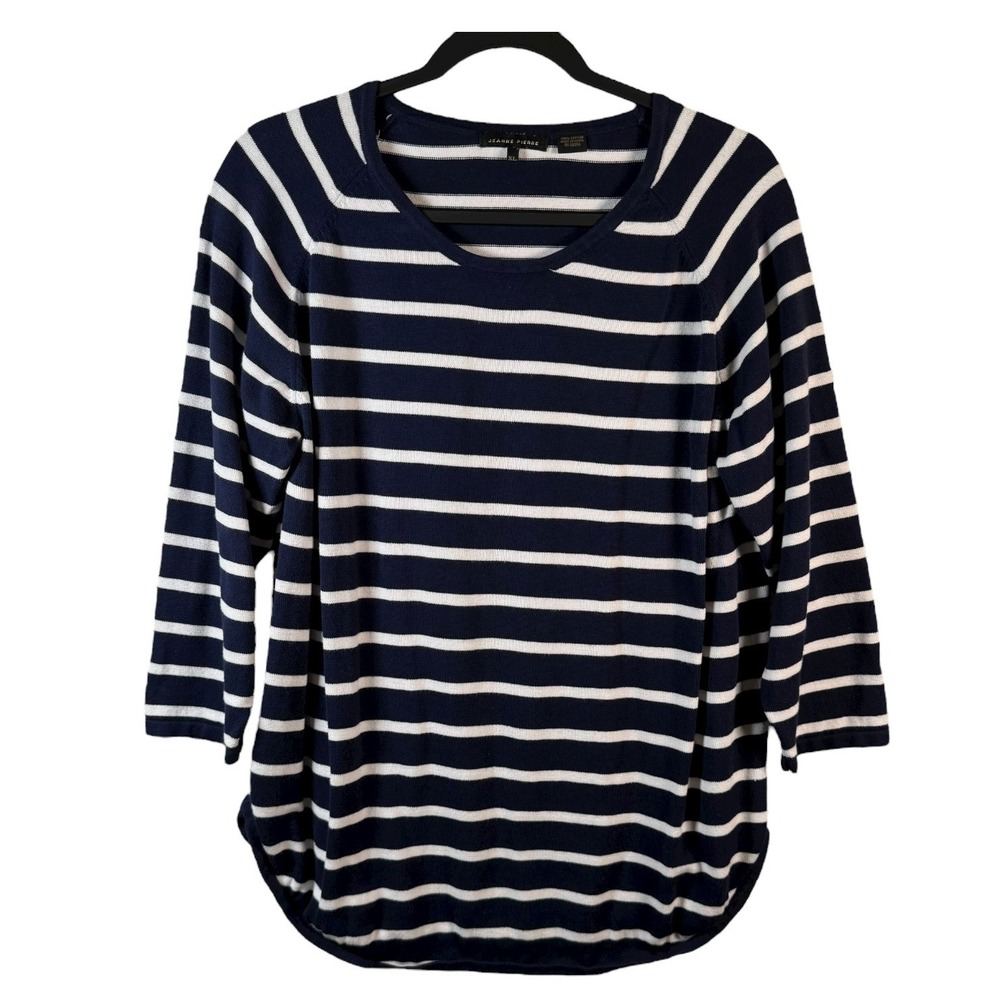 Jeanne Pierre‎ Women's Size XL Striped 3/4 Sleeve Round Neck Knit Top